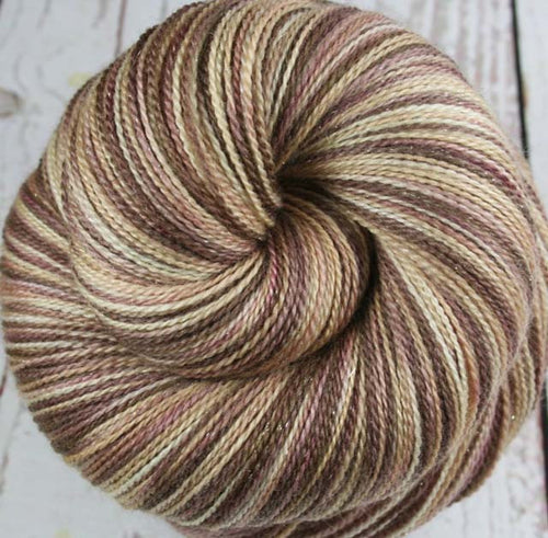 CHOCOLATE MOUSSE CAKE: Superwash Merino Silk Stellina Sparkle - Hand-dyed Variegated Lace Weight Yarn