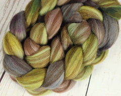 COFFEE BEANS & TEA LEAVES: Striped Shetland roving - 4.0 oz - Hand dyed spinning wool