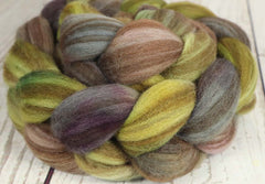 COFFEE BEANS & TEA LEAVES: Striped Shetland roving - 4.0 oz - Hand dyed spinning wool