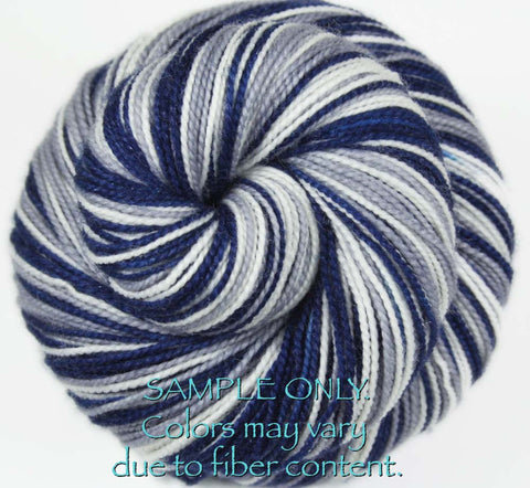 Dyed-To-Order: BLUE-RED-GRAY-WHITE - Sports Team Self Striping Sock Yarn - NEW ENGLAND, COLUMBUS