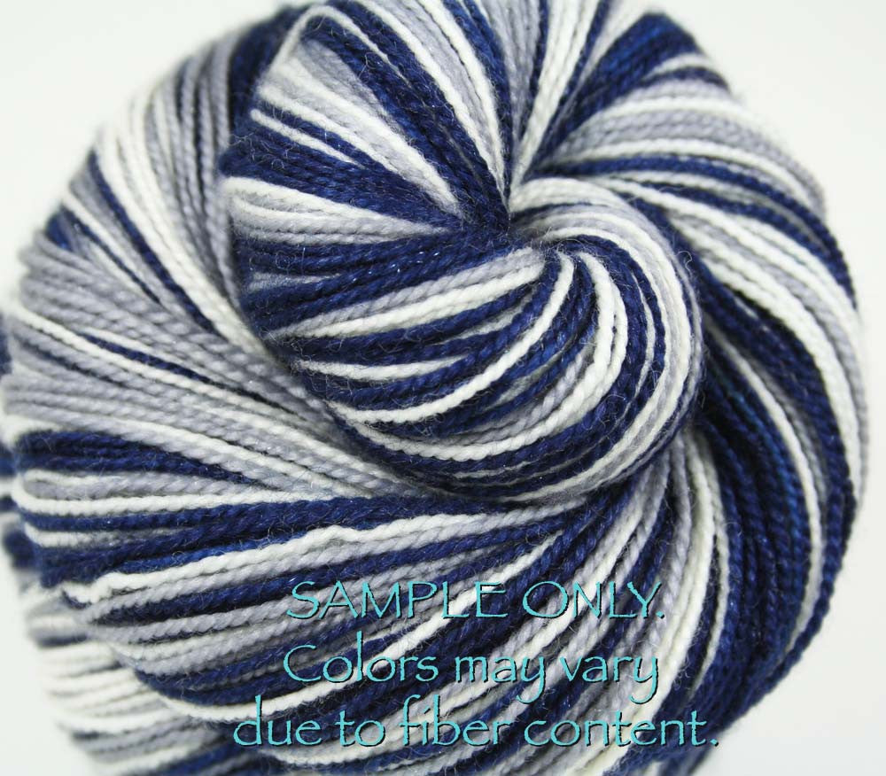 Dyed-To-Order: BLUE-GRAY-WHITE - Hand dyed Sports Self Striping Sock Yarn - DALLAS, CONNECTICUT
