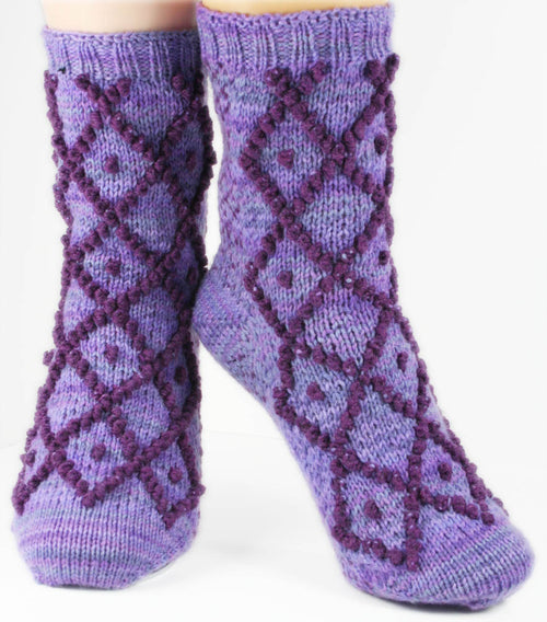 KNITTING PATTERN for Diamonds and Pearls Socks - Charted Colorwork Sock pattern - digital download