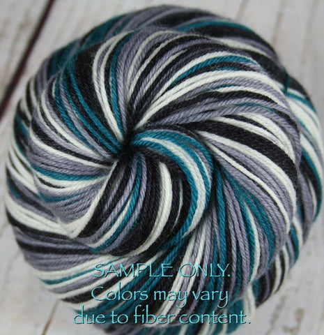 Dyed-To-Order: BLACK-GRAY-WHITE - Hand dyed Sports Self Striping Sock Yarn - LAS VEGAS, SAN ANTONIO