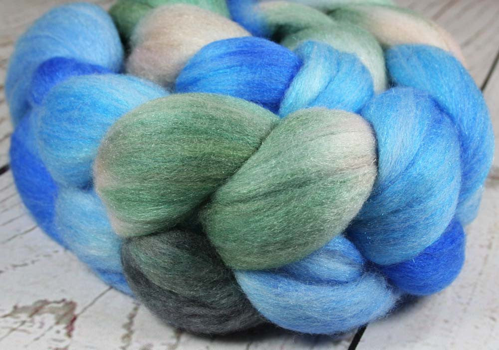 EVENING AT NANOOSE BAY: Polwarth Merino Bright Nylon roving - 4.0 oz - Hand dyed Spinning wool