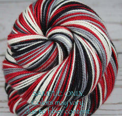Dyed-To-Order: RED-BLACK-GRAY-WHITE - Sports Team Self Striping Sock Yarn - ATLANTA, HOUSTON, TORONTO