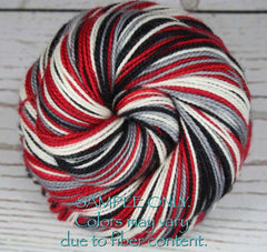 Dyed-To-Order: RED-BLACK-GRAY-WHITE - Sports Team Self Striping Sock Yarn - ATLANTA, HOUSTON, TORONTO