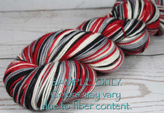 Dyed-To-Order: RED-BLACK-GRAY-WHITE - Sports Team Self Striping Sock Yarn - ATLANTA, HOUSTON, TORONTO