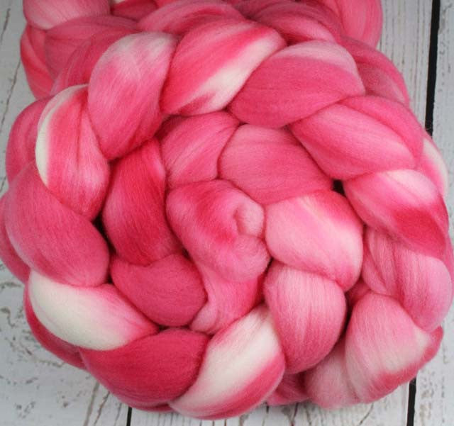 LAVA FLOW: Rambouillet Wool Top - 4 oz - Hand dyed spinning wool - Tropical pink