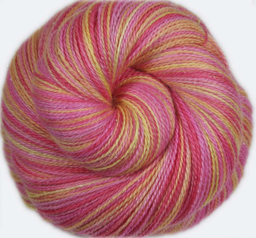 LOVE SHACK: SW Merino-Silk-Stellina Sparkle - Hand-dyed Variegated Lace Yarn - Pink Sparkle