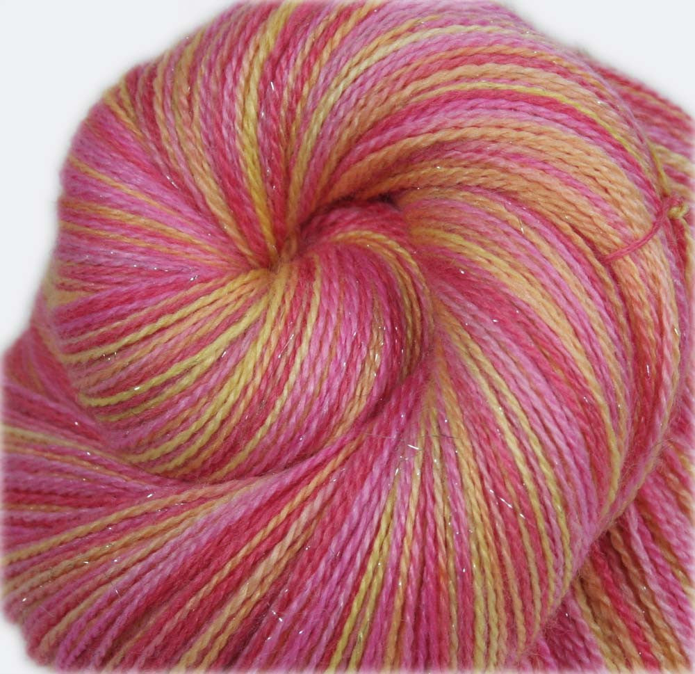 LOVE SHACK: SW Merino-Silk-Stellina Sparkle - Hand-dyed Variegated Lace Yarn - Pink Sparkle