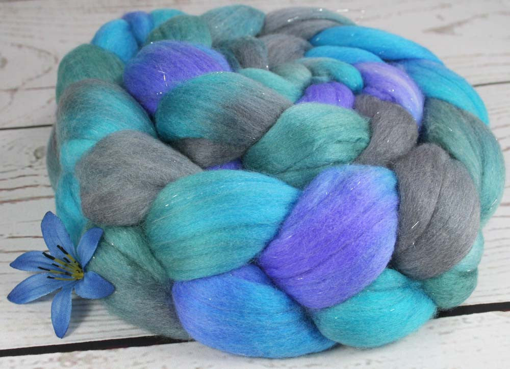 MAD SCIENTIST: BLUES - SW Merino-Nylon-Stellina Wool - Hand dyed Sparkle Spinning wool - OOAK