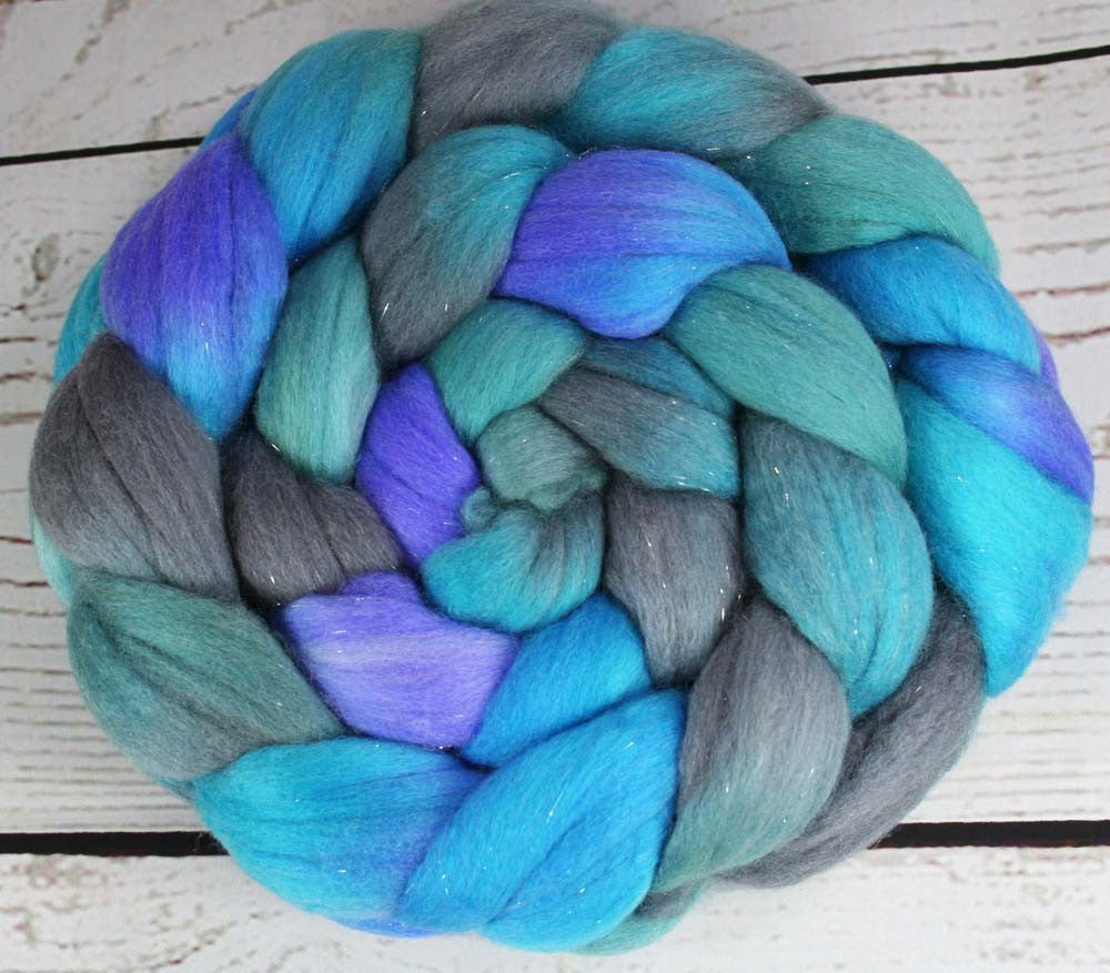 MAD SCIENTIST: BLUES - SW Merino-Nylon-Stellina Wool - Hand dyed Sparkle Spinning wool - OOAK