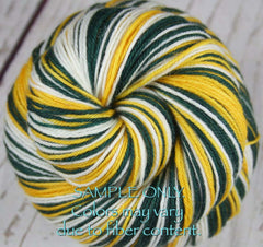 Green Gold White: Self Striping Yarn - Dyed to Order - Sports Team / Green Bay, Oakland