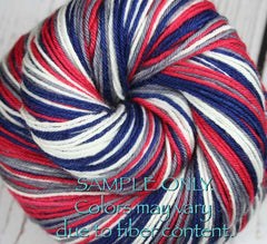 Blue Red Gray White: Self Striping Yarn - Dyed to Order - Sports Team / New England, Columbus