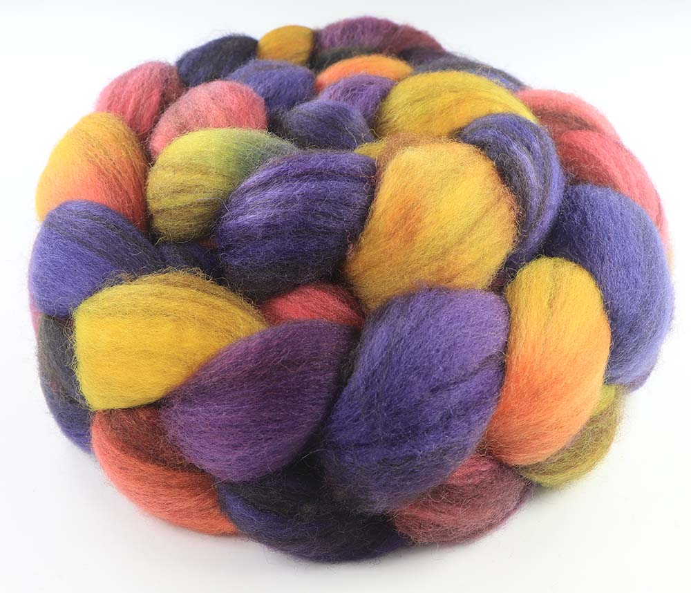 RAGING SUNSET SC: Mixed Bluefaced Leicester - 4.0 oz - Hand dyed spinning wool - roving