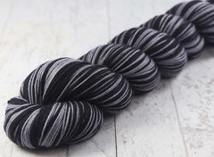 BLACK SILVER: SW Merino/Nylon - Self-striping Hand-dyed Sock Yarn - LAS VEGAS, SAN ANTONIO, LOS ANGELES