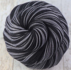 BLACK SILVER: SW Merino/Nylon - Self-striping Hand-dyed Sock Yarn - LAS VEGAS, SAN ANTONIO, LOS ANGELES