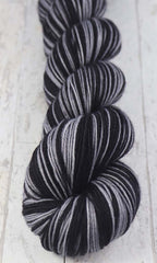 BLACK SILVER: SW Merino/Nylon - Self-striping Hand-dyed Sock Yarn - LAS VEGAS, SAN ANTONIO, LOS ANGELES