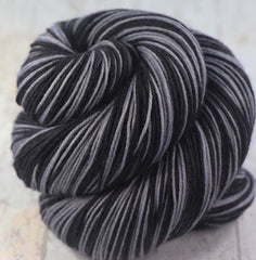 BLACK SILVER: SW Merino/Nylon - Self-striping Hand-dyed Sock Yarn - LAS VEGAS, SAN ANTONIO, LOS ANGELES