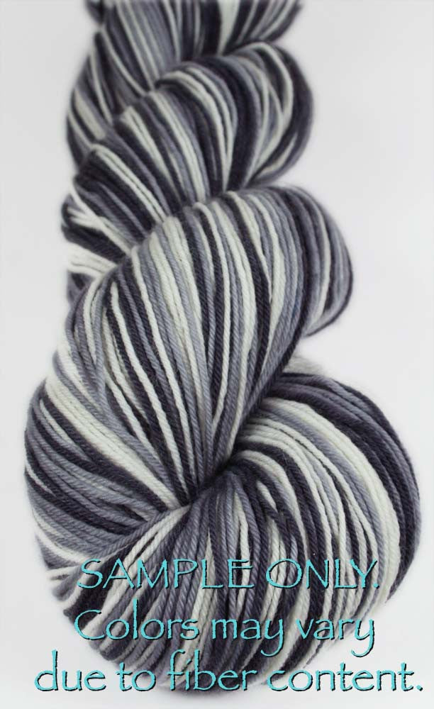 Dyed-To-Order: BLACK-GRAY-WHITE - Hand dyed Sports Self Striping Sock Yarn - OAKLAND, SAN ANTONIO