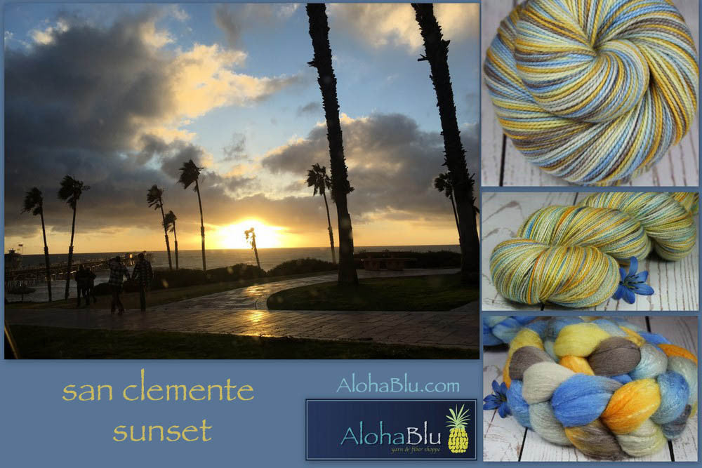 SAN CLEMENTE SUNSET: Rambouillet-Silk Wool Top - 4 oz - Hand dyed spinning wool - California sunset