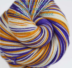 Purple Gold White: Self Striping Yarn - Dyed to Order - Sports Team / Minnesota, Los Angeles, Louisiana
