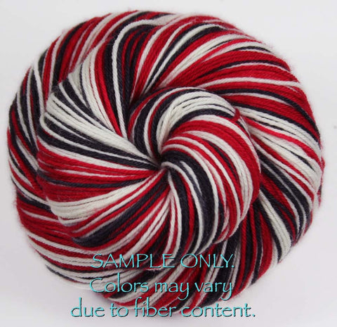 Dyed-To-Order: BLUE-BURNT ORANGE-WHITE - Hand dyed Sports Team Self Striping Sock Yarn - CHICAGO