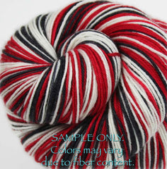 Red Black White: Self Striping Merino Sock Yarn - Sports Team Colors / Tampa Bay, Chicago, Portland, Georgia - Hand Dyed to Order